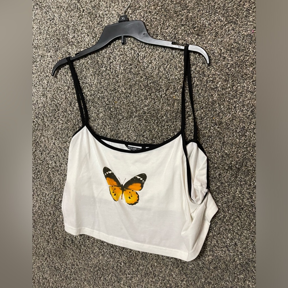White butterfly crop top plus size